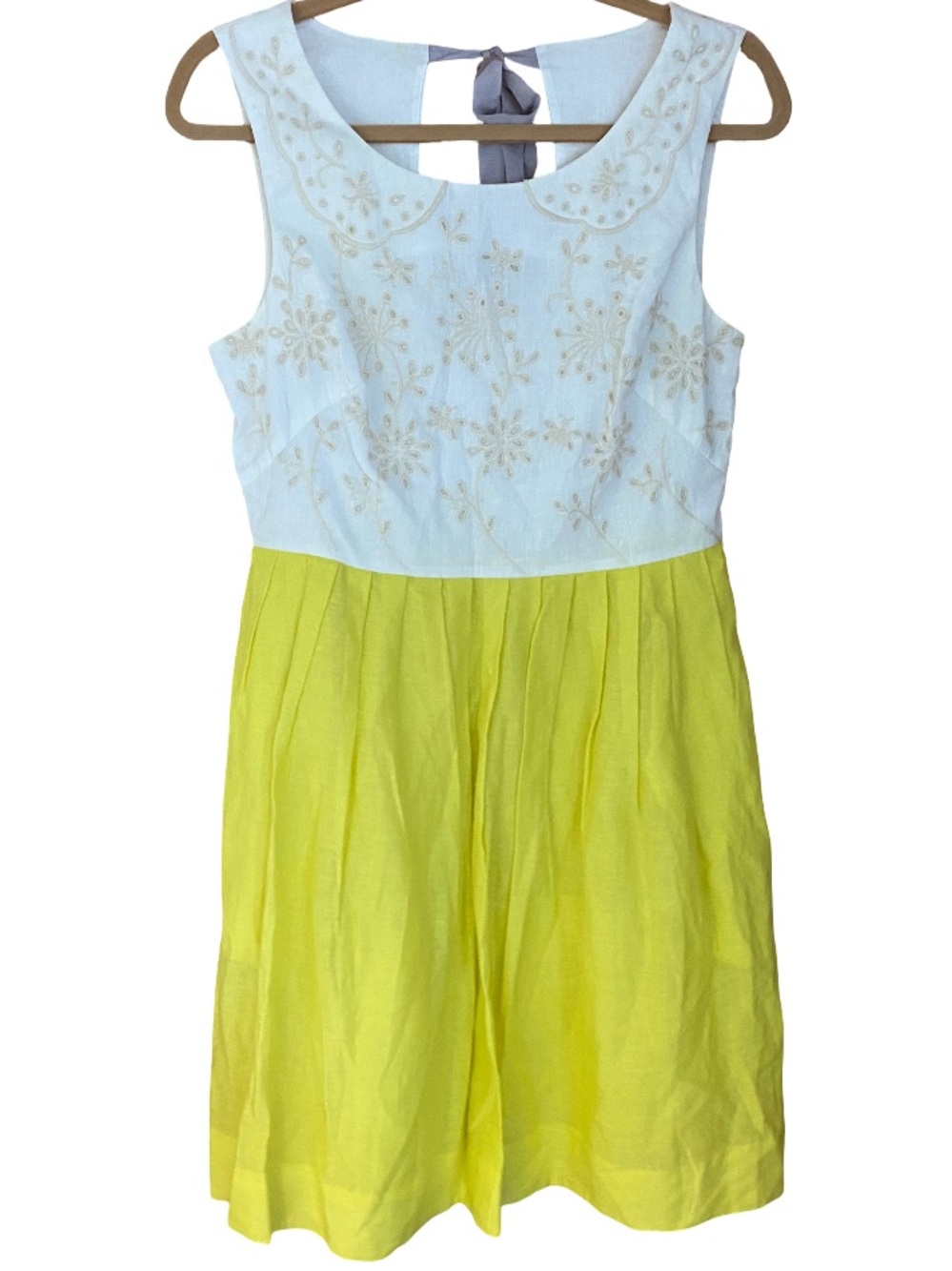Meadow Rue Anthropologie yellow embroidered eyelet sleeveless dress size US 8